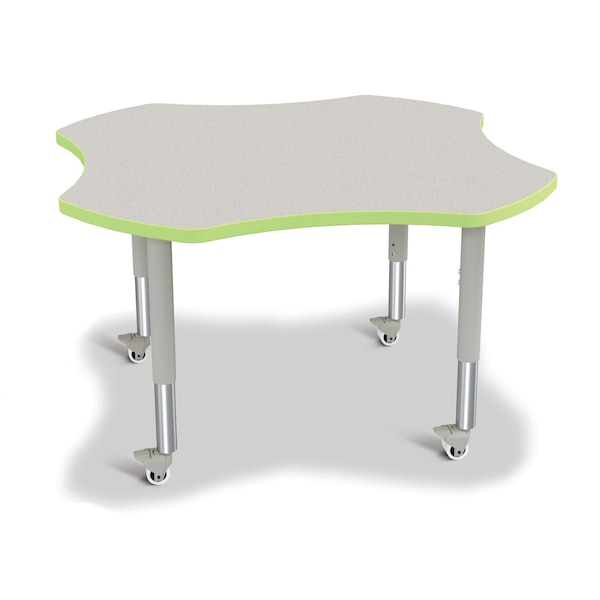 Jonti-Craft Berries Four Leaf Activity Table, Mobile, Freckled Gray/Key Lime/Gray 6453JCM130 - main